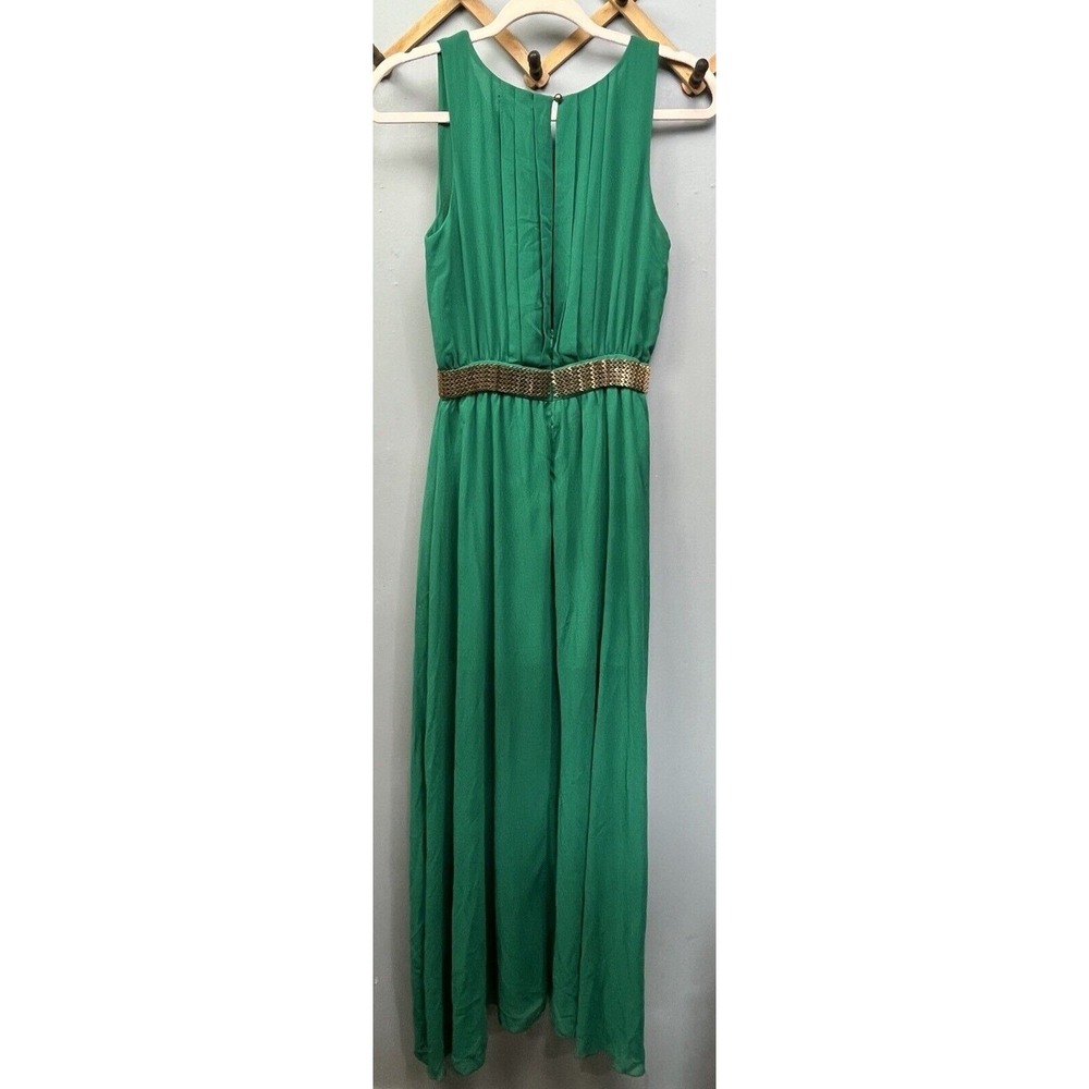 The Clothing Company Maxi Dress Womens Small Green Pleated Gold Chain CD1751